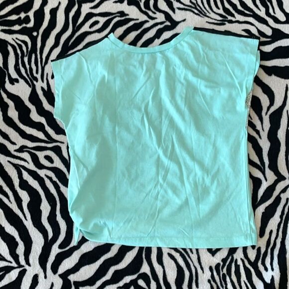 Xoxo sport little girls roses teal silver glitter mesh shoulder shirt sleeve top - Picture 8 of 11